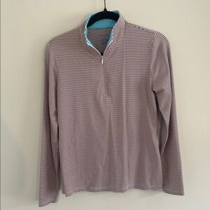 J.McLaughlin Ace Knit Stripe Print Quarter Zip Mock Neck Long Sleeve Pullover SM